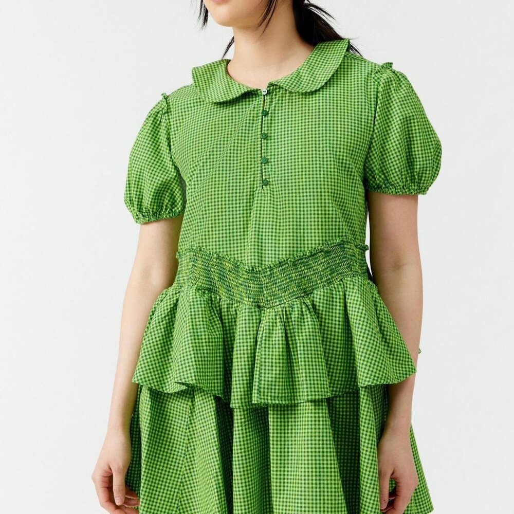 Urban Outfitters Green Gingham Smocked Waist Dress Size S Cottagecore Prairie